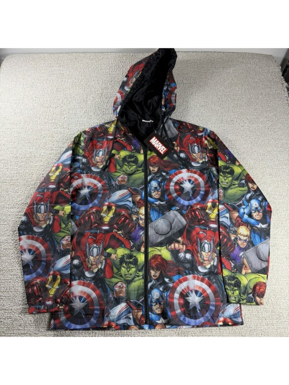 Marvel Avengers All Over Print Windbreaker Jacket Multicolor Men’s Size Medium